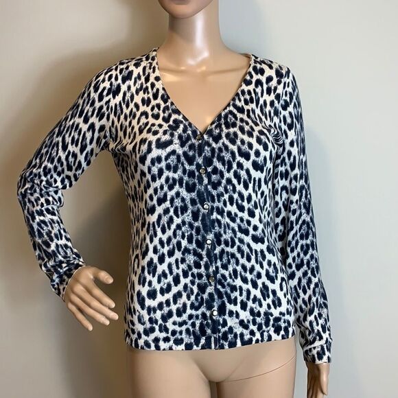 Ann Taylor animal print button front cardigan sweater size M - Picture 1 of 10